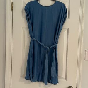 Denim dress with tie belt